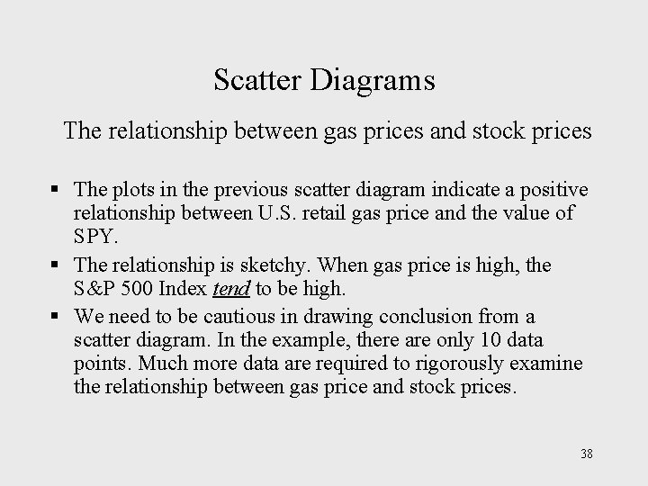 Scatter Diagrams The relationship between gas prices and stock prices § The plots in Scatter Diagrams The relationship between gas prices and stock prices § The plots in