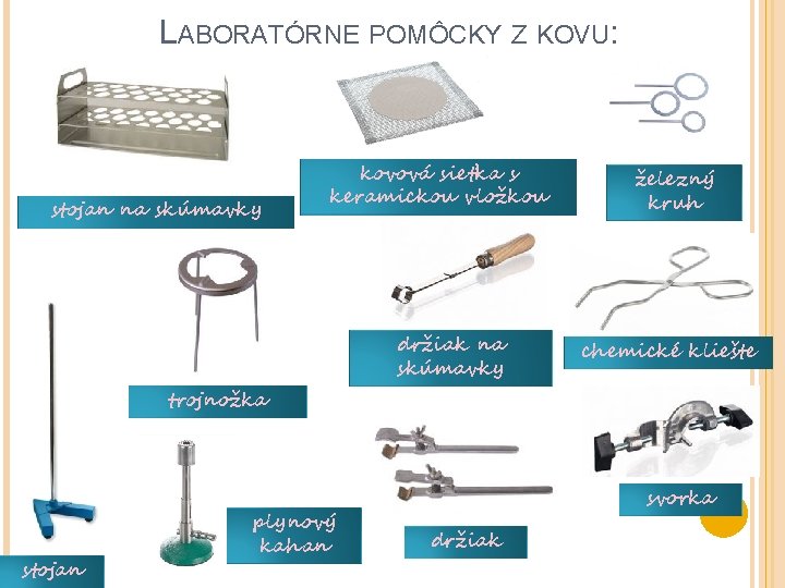 LABORATÓRNE POMÔCKY Z KOVU: stojan na skúmavky kovová sieťka s keramickou vložkou držiak na
