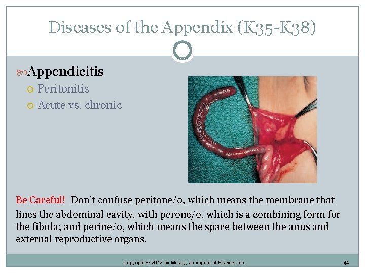 Diseases of the Appendix (K 35 -K 38) Appendicitis Peritonitis Acute vs. chronic Be