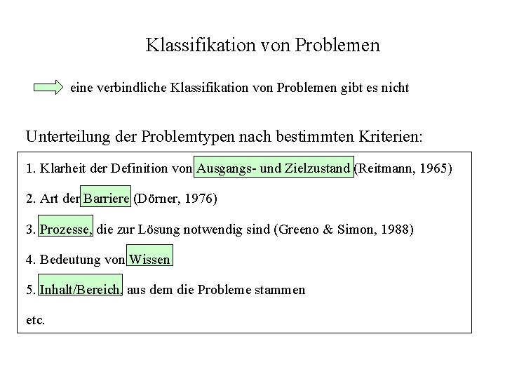 Klassifikation von Problemen eine verbindliche Klassifikation von Problemen gibt es nicht Unterteilung der Problemtypen