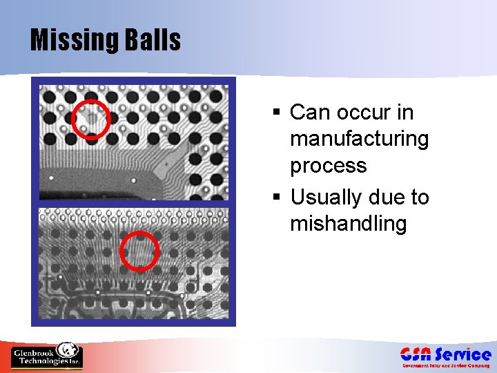 Missing Balls § Can occur in manufacturing process § Usually due to mishandling 