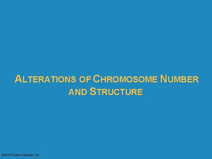 ALTERATIONS OF CHROMOSOME NUMBER AND STRUCTURE © 2015 Pearson Education, Inc. 