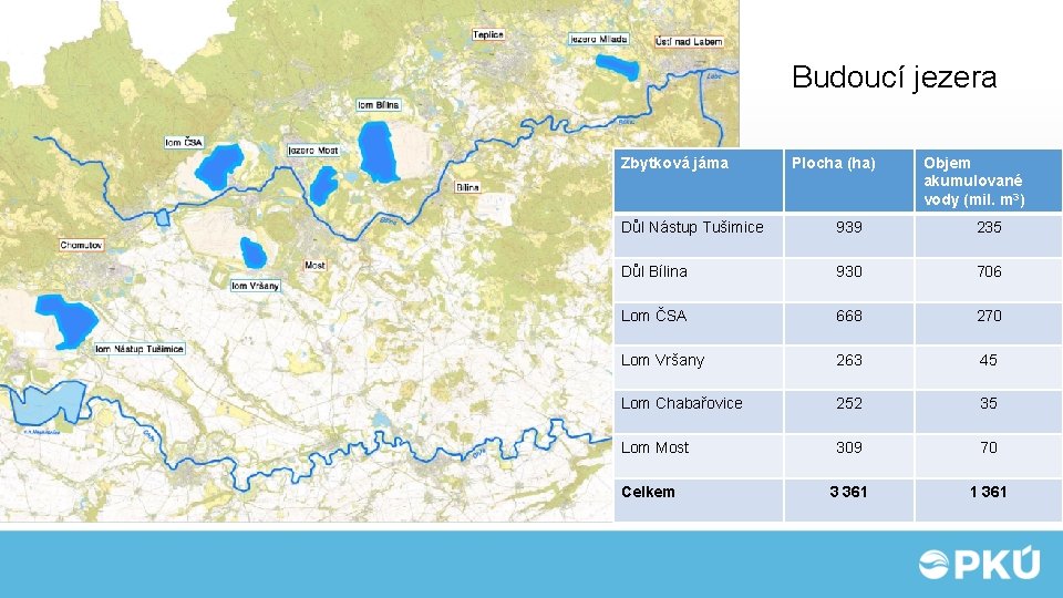Budoucí jezera Zbytková jáma Plocha (ha) Objem akumulované vody (mil. m 3) Důl Nástup