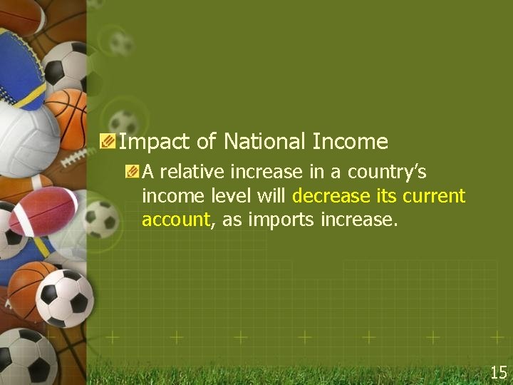Impact of National Income A relative increase in a country’s income level will decrease