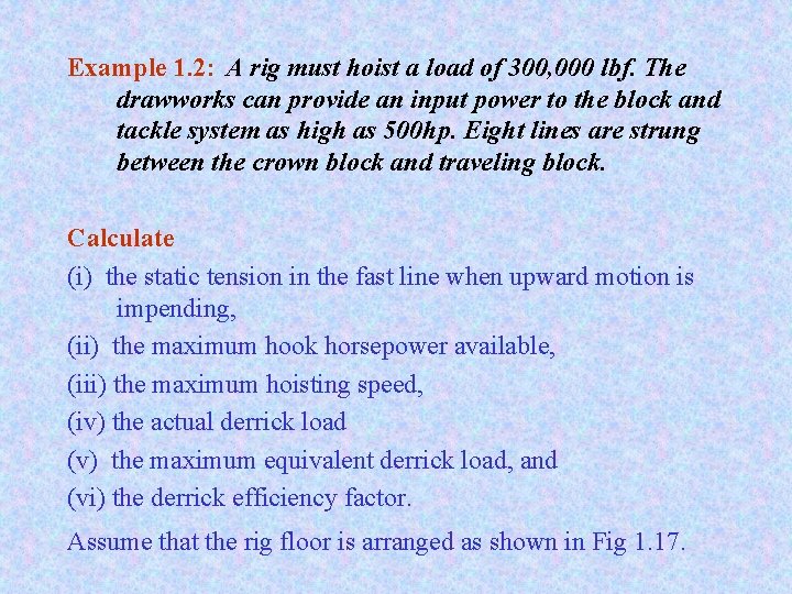 Example 1. 2: A rig must hoist a load of 300, 000 lbf. The