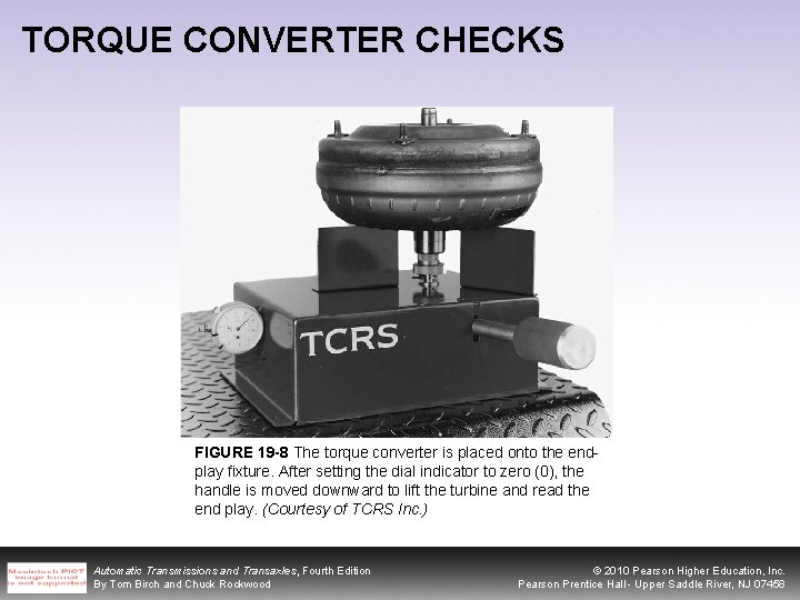 TORQUE CONVERTER CHECKS FIGURE 19 -8 The torque converter is placed onto the endplay