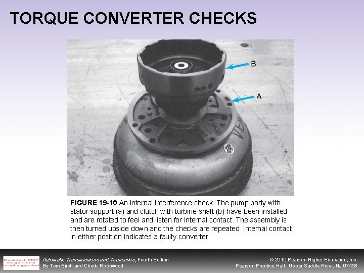 TORQUE CONVERTER CHECKS FIGURE 19 -10 An internal interference check. The pump body with