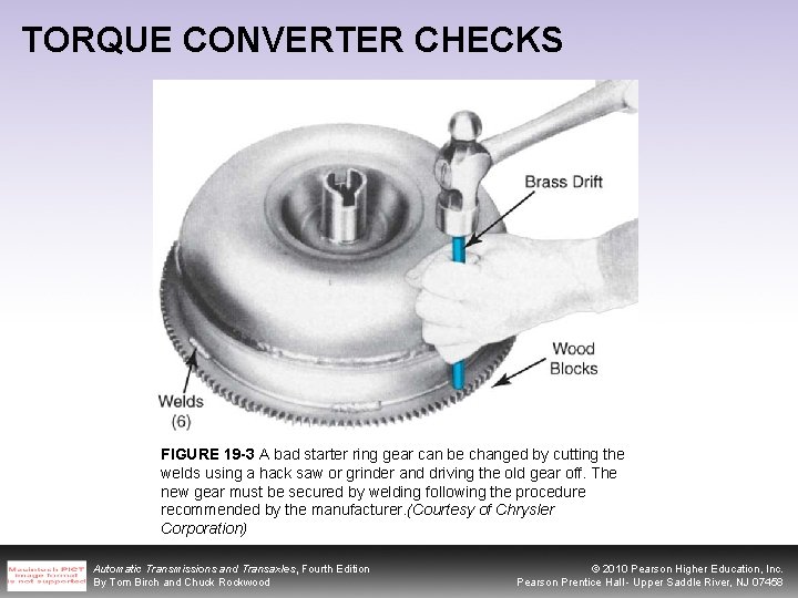 TORQUE CONVERTER CHECKS FIGURE 19 -3 A bad starter ring gear can be changed