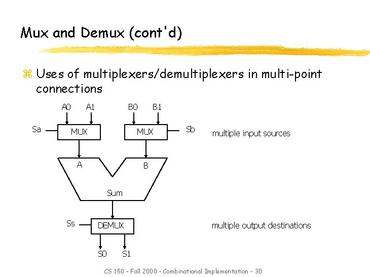 Mux and Demux (cont'd) z Uses of multiplexers/demultiplexers in multi-point connections A 0 Sa