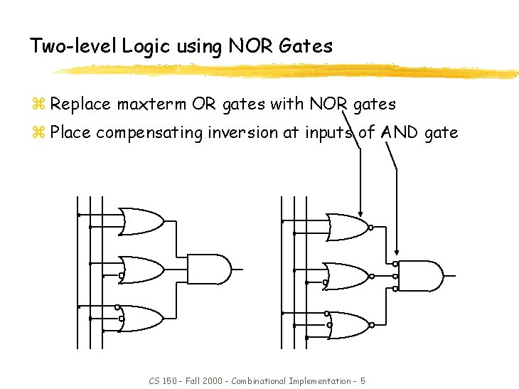 Two-level Logic using NOR Gates z Replace maxterm OR gates with NOR gates z