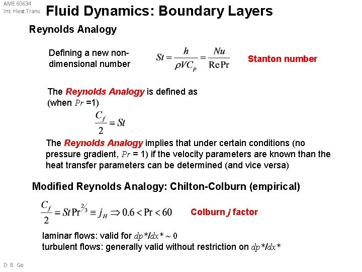 AME 60634 Int. Heat Trans. Fluid Dynamics: Boundary Layers Reynolds Analogy Defining a new