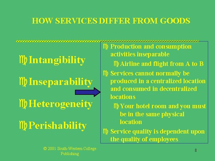 CHAPTER EIGHT PRODUCT and SERVICES CONCEPTS Prepared by