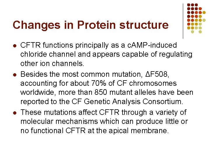 Changes in Protein structure l l l CFTR functions principally as a c. AMP-induced