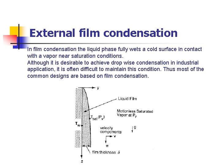 External film condensation In film condensation the liquid phase fully wets a cold surface