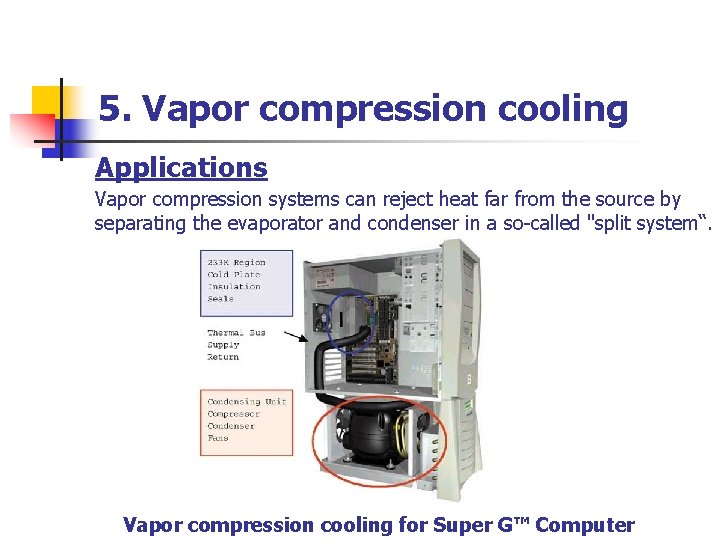 5. Vapor compression cooling Applications Vapor compression systems can reject heat far from the