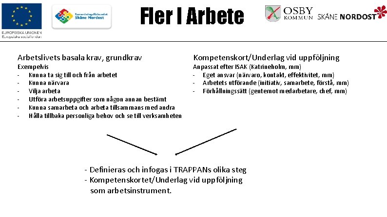 Fler I Arbete Arbetslivets basala krav, grundkrav Exempelvis - Kunna ta sig till och