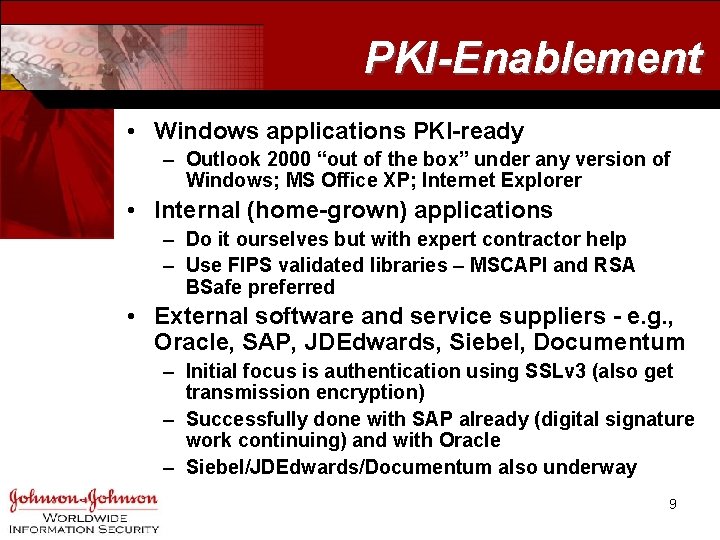 PKI-Enablement • Windows applications PKI-ready – Outlook 2000 “out of the box” under any