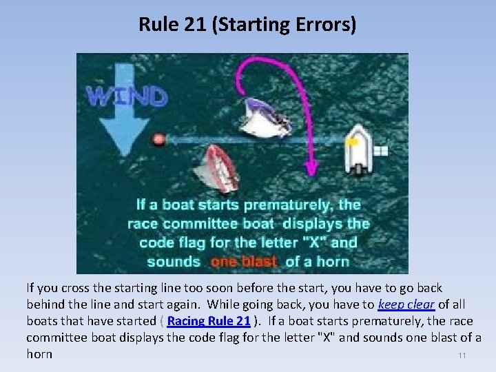 Rule 21 (Starting Errors) If you cross the starting line too soon before the