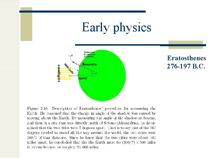 Early physics Eratosthenes 276 -197 B. C. 