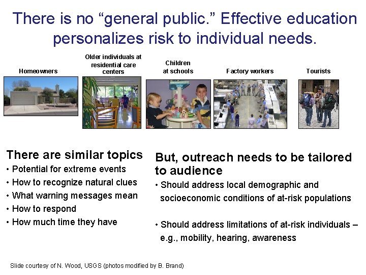 There is no “general public. ” Effective education personalizes risk to individual needs. Homeowners