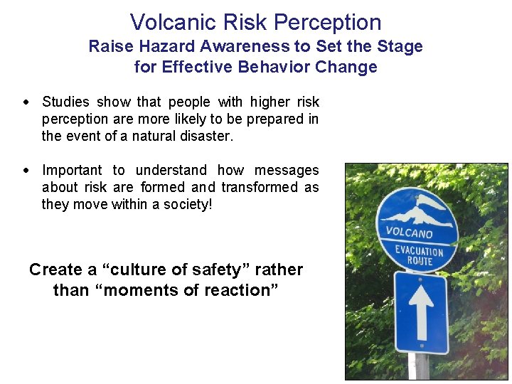 Volcanic Risk Perception Raise Hazard Awareness to Set the Stage for Effective Behavior Change