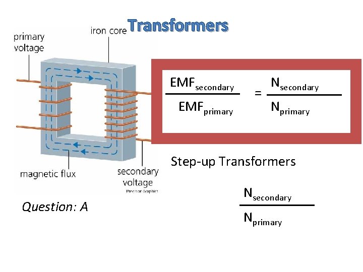 Transformers EMFsecondary EMFprimary = Nsecondary Nprimary Step-up Transformers Question: A Nsecondary Nprimary 