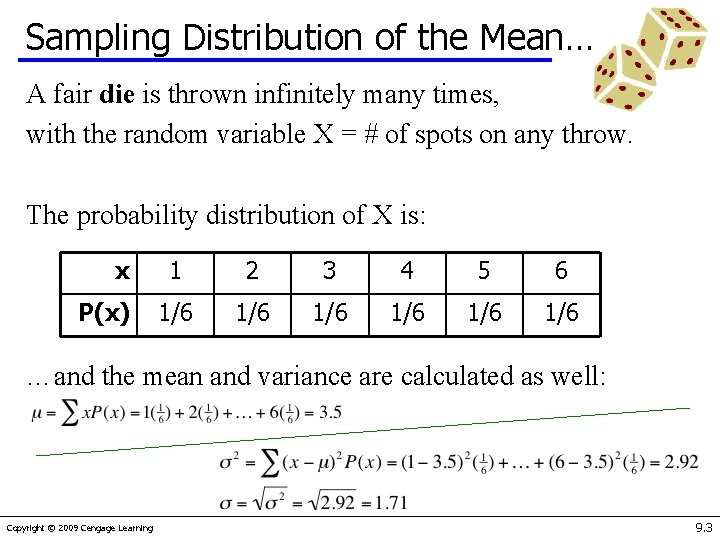 Sampling Distribution of the Mean… A fair die is thrown infinitely many times, with