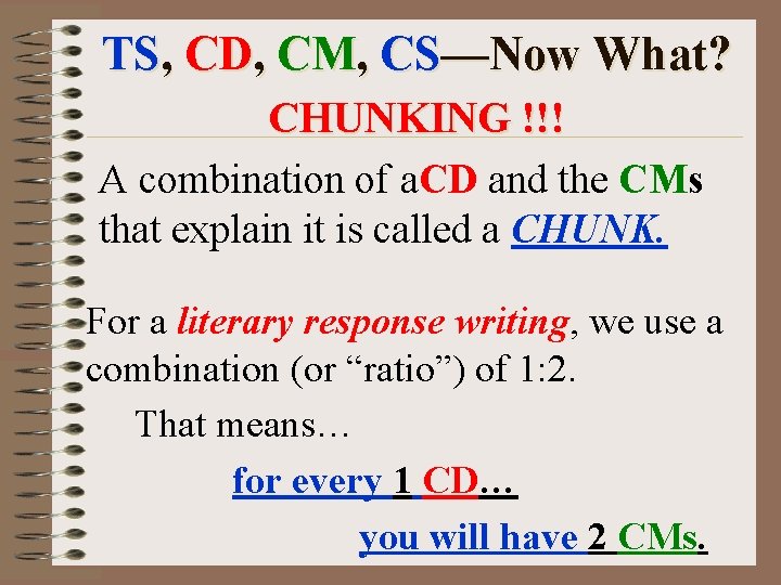 TS, CD, CM, CS—Now What? CHUNKING !!! A combination of a. CD and the