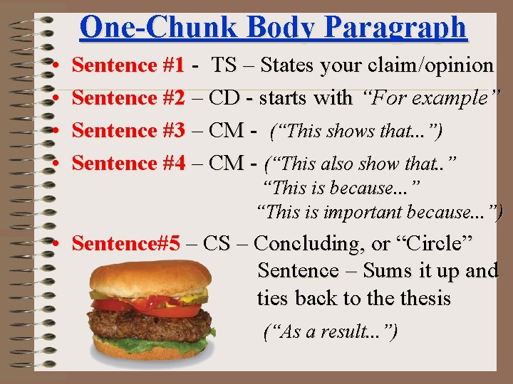 One-Chunk Body Paragraph • • Sentence #1 - TS – States your claim/opinion Sentence