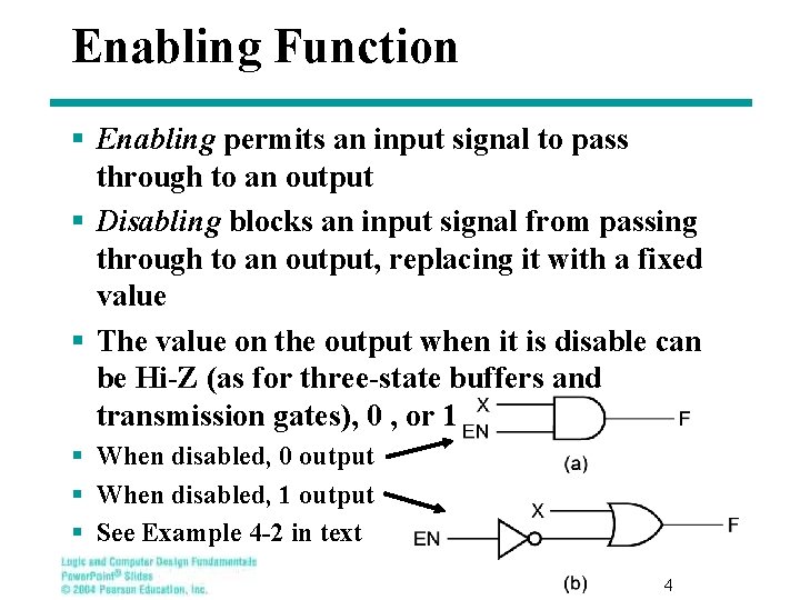 Enabling Function § Enabling permits an input signal to pass through to an output