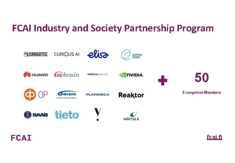 FCAI Industry and Society Partnership Program • Lista • Lista 50 Ecosystem Members fcai.