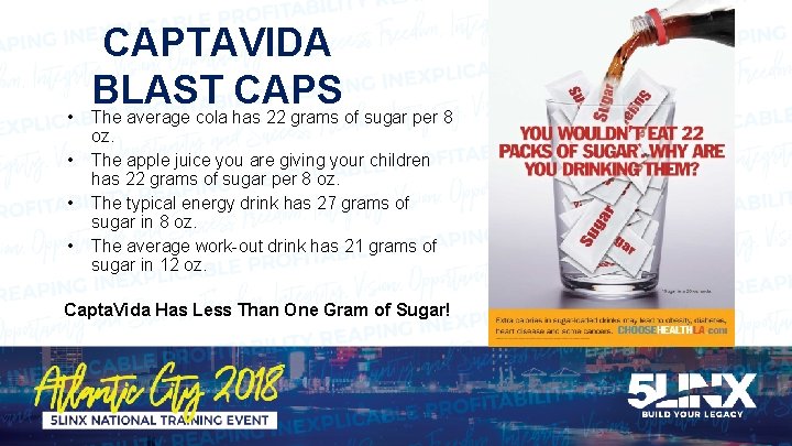  • • CAPTAVIDA BLAST CAPS The average cola has 22 grams of sugar