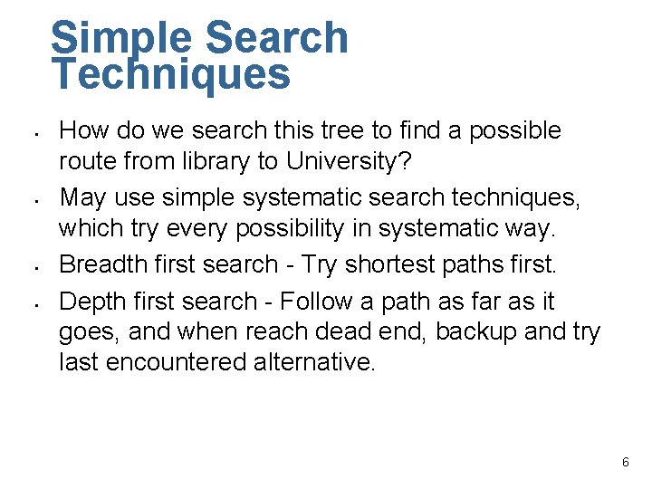 Simple Search Techniques • • How do we search this tree to find a