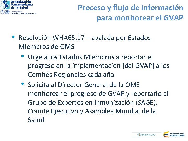 Proceso y flujo de información para monitorear el GVAP • Resolución WHA 65. 17