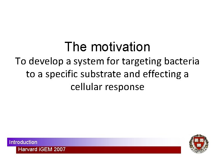 The motivation To develop a system for targeting bacteria to a specific substrate and