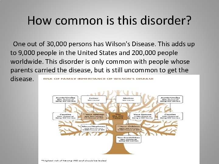 How common is this disorder? One out of 30, 000 persons has Wilson's Disease.