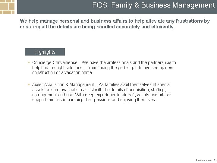 FOS: Family & Business Management We help manage personal and business affairs to help