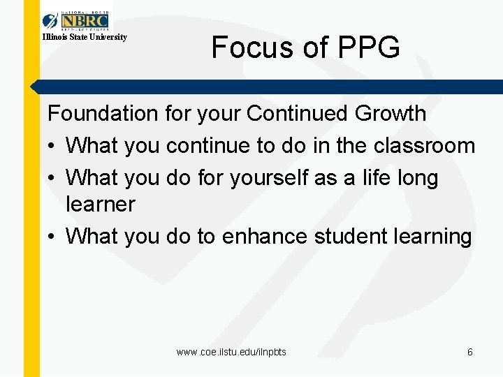 Illinois State University Focus of PPG Foundation for your Continued Growth • What you