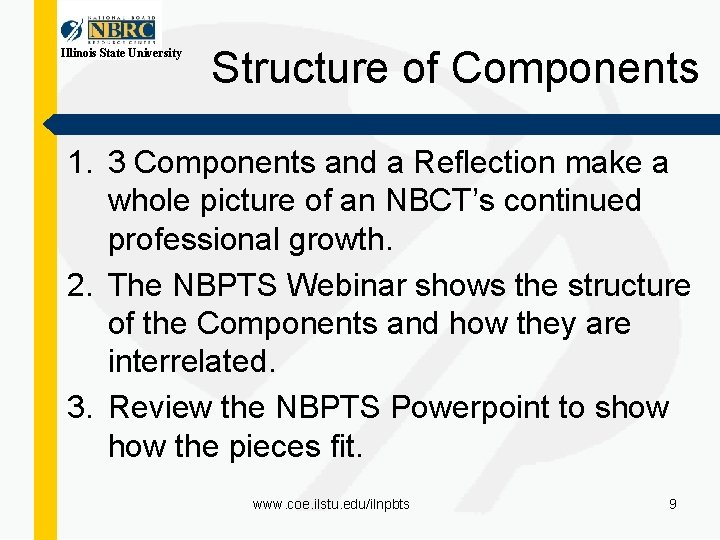 Illinois State University Structure of Components 1. 3 Components and a Reflection make a