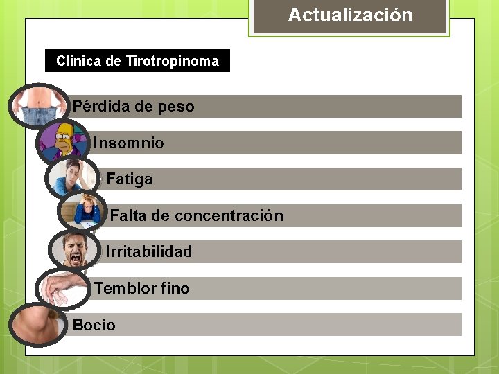 Actualización Clínica de Tirotropinoma Pérdida de peso Insomnio Fatiga Falta de concentración Irritabilidad Temblor