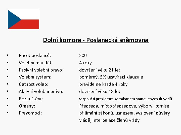 Dolní komora - Poslanecká sněmovna • • • Počet poslanců: 200 Volební mandát: 4