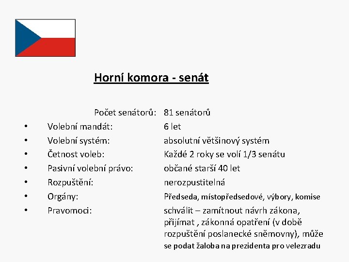 Horní komora - senát • • Počet senátorů: Volební mandát: Volební systém: Četnost voleb: