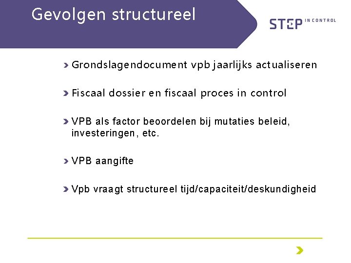 Gevolgen structureel Grondslagendocument vpb jaarlijks actualiseren Fiscaal dossier en fiscaal proces in control VPB