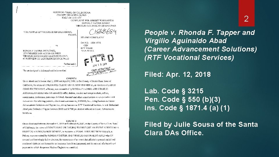 2 People v. Rhonda F. Tapper and Virgilio Aguinaldo Abad (Career Advancement Solutions) (RTF