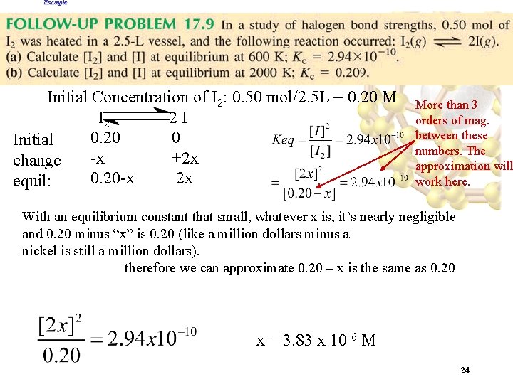 Example Initial Concentration of I 2: 0. 50 mol/2. 5 L = 0. 20