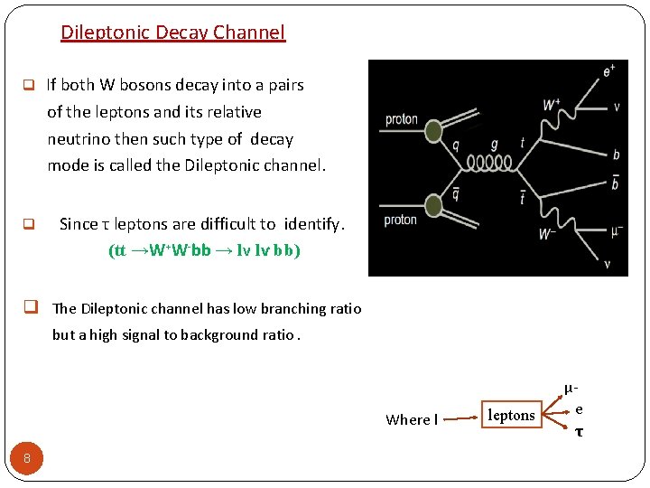 Dileptonic Decay Channel q If both W bosons decay into a pairs of the