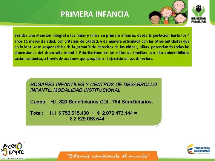 PRIMERA INFANCIA Brindar una atención integral a los niños y niñas en primera infancia,