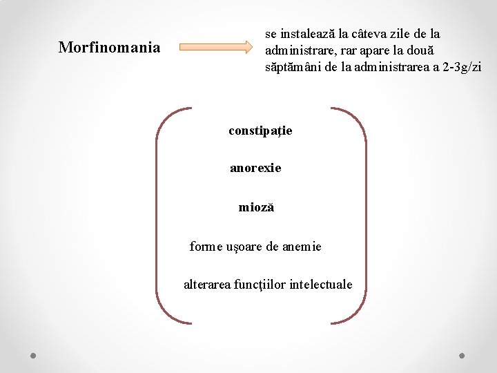 Morfinomania se instalează la câteva zile de la administrare, rar apare la două săptămâni