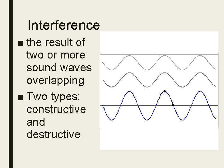 Interference ■ the result of two or more sound waves overlapping ■ Two types: