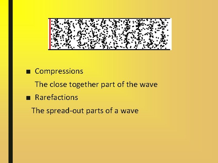 ■ Compressions The close together part of the wave ■ Rarefactions The spread-out parts
